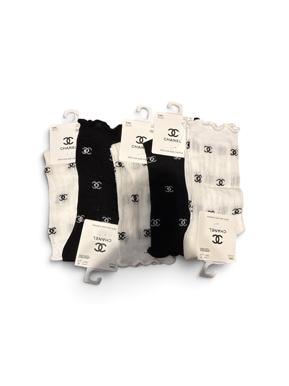 Black & White Logo Ribbed Casual Socks - Set of 5